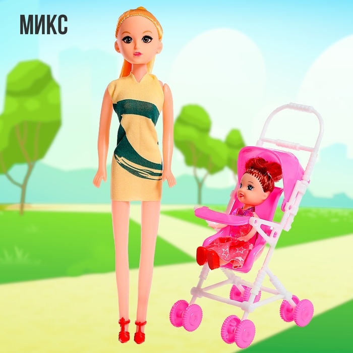 Кукла-модель «Мама с дочкой» с коляской, МИКС Кукла-модель «Мама с дочкой» с коляской, МИКС