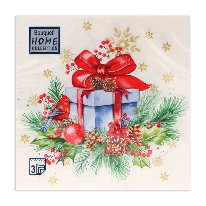 Новогодние салфетки бумажные Home Collection Сlassic &laquo;Подарок на Новый год&raquo;, 3 слоя, 33х33 см, 20 шт