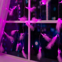 Гирлянда &laquo;Занавес&raquo; 3 &times; 1.4 м с насадками &laquo;Перья&raquo;, IP20, прозрачная нить, 80 LED, свечение розовое, 8 режимов, 220 В