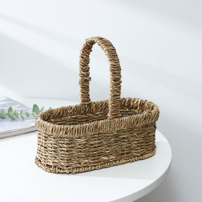 Кашпо для цветов плетёное с ручкой Доляна &laquo;Цветы&raquo;, 24&times;12&times;23 см, цвет коричневый