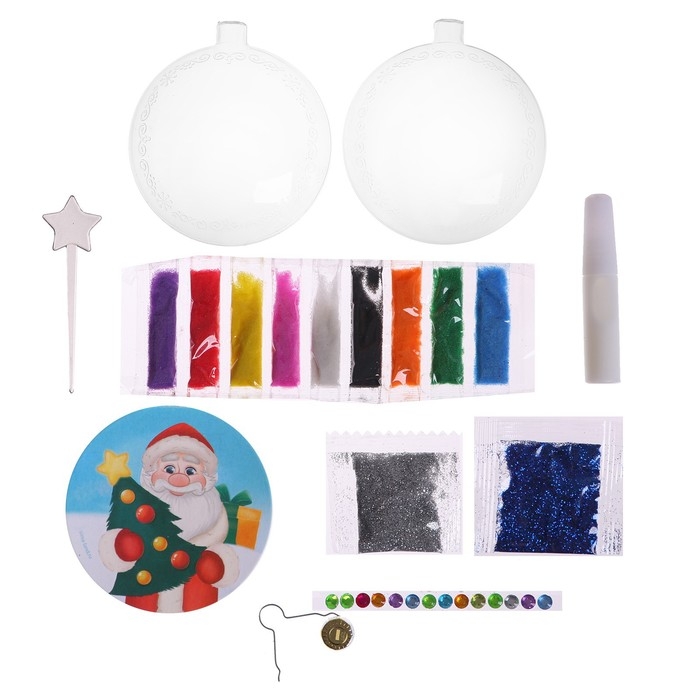 Ёлочный шар - фреска своими руками на новый год &laquo;Дед Мороз и ёлочка&raquo;, новогодний набор для творчества