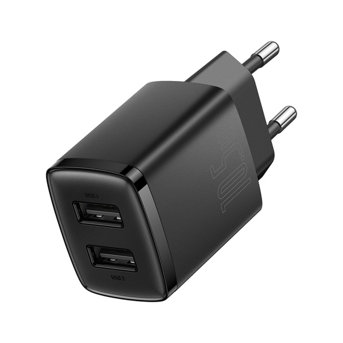 Сетевое зарядное устройство Baseus, 2USB, 2.1 А, 10.5W, чёрное Сетевое зарядное устройство Baseus, 2USB, 2.1 А, 10.5W, чёрное