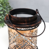 Подсвечник металл, стекло на 1 свечу "Узор на фонаре" патина на чёрном ручка 18х13,5х13,5 см 78228 Подсвечник металл, стекло на 1 свечу "Узор на фонаре" патина на чёрном ручка 18х13,5х13,5 см 78228