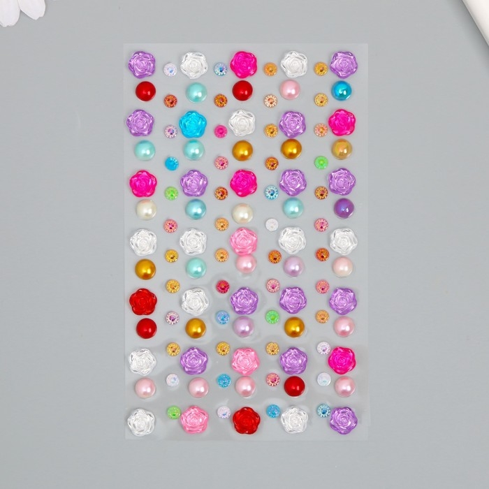 Наклейка стразы пластик Наклейка стразы пластик "Цветы и горох" цвет МИКС 30х10 см