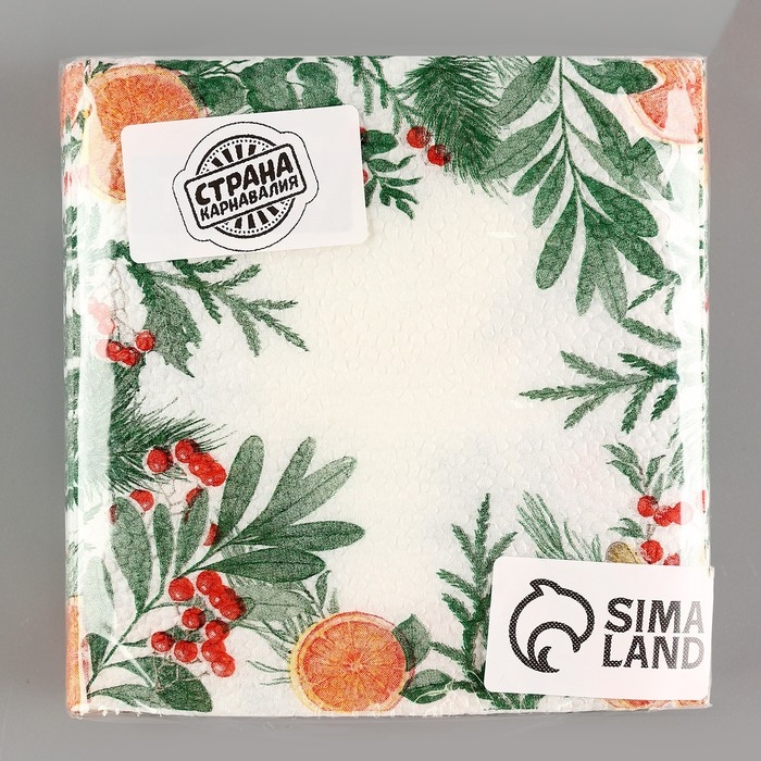 Салфетки бумажные «Новогодний аромат», однослойные, 24х24 см, 20 шт., на новый год Салфетки бумажные «Новогодний аромат», однослойные, 24х24 см, 20 шт., на новый год