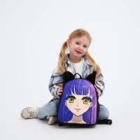 Рюкзак школьный текстильный с ушками на заколках &laquo;Аниме&raquo;, 27х23 см, чёрный/фиолетовый