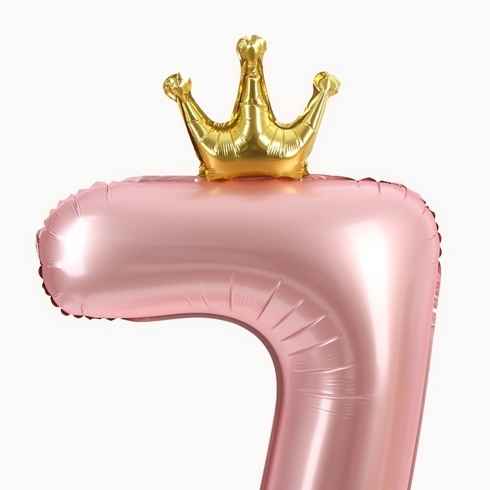 Шар фольгированный 42" &laquo;Цифра 7 с короной&raquo; на подставке, цвет розовый