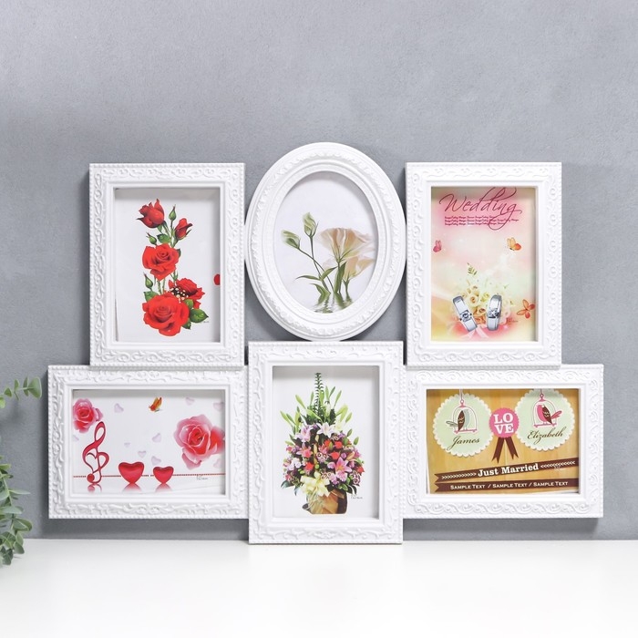 Фоторамка на 6 фото 13х18 см Фоторамка на 6 фото 13х18 см "С узорами" белая 37,5х59 см