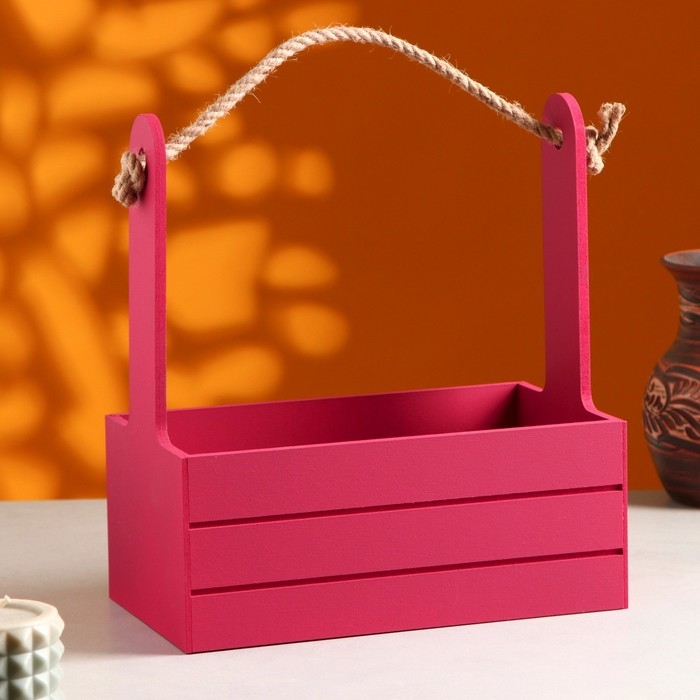 Кашпо деревянное 25.5&times;15&times;30 см "Аром", ручка канат, Бордо