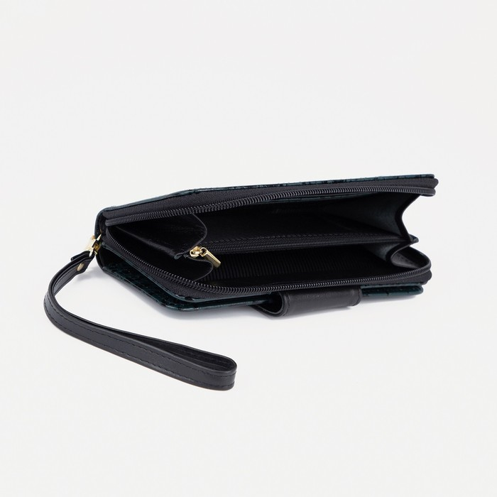 Кошелёк женский на молнии, с ручкой, цвет зелёный