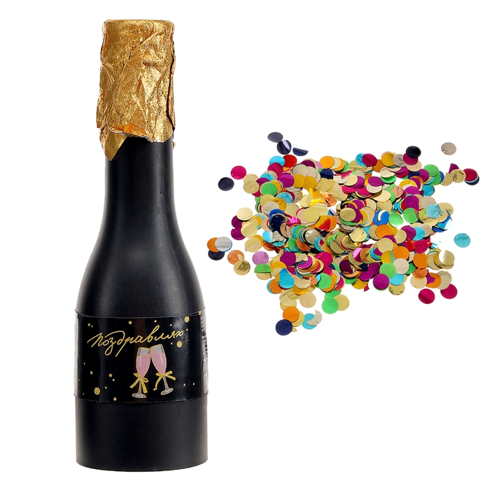 Хлопушка пружиннная в форме бутылки Хлопушка пружиннная в форме бутылки " Поздравляю" фольга золото 16см