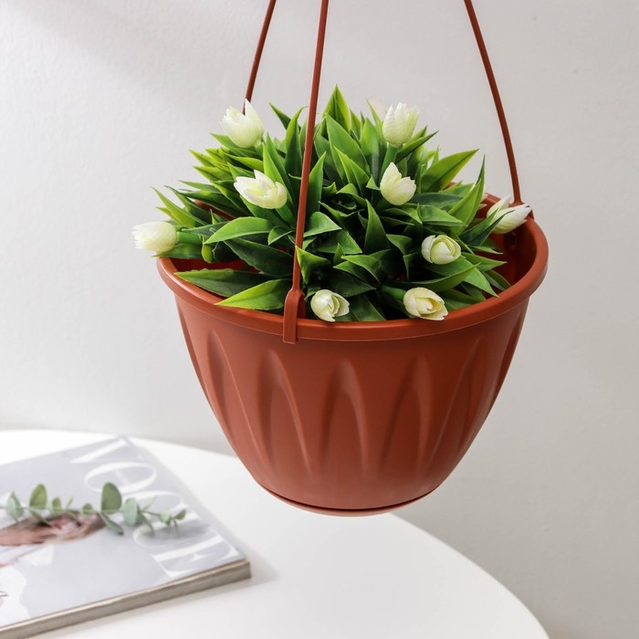 Кашпо для цветов подвесное «Алиция», 3 л, с поддоном, цвет терракотовый Кашпо для цветов подвесное «Алиция», 3 л, с поддоном, цвет терракотовый