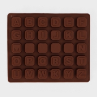 Форма для кондитерских украшений Доляна &laquo;Англ.алфавит&raquo;, силикон, 18&times;15 см, 30 ячеек (2&times;2 см), цвет коричневый
