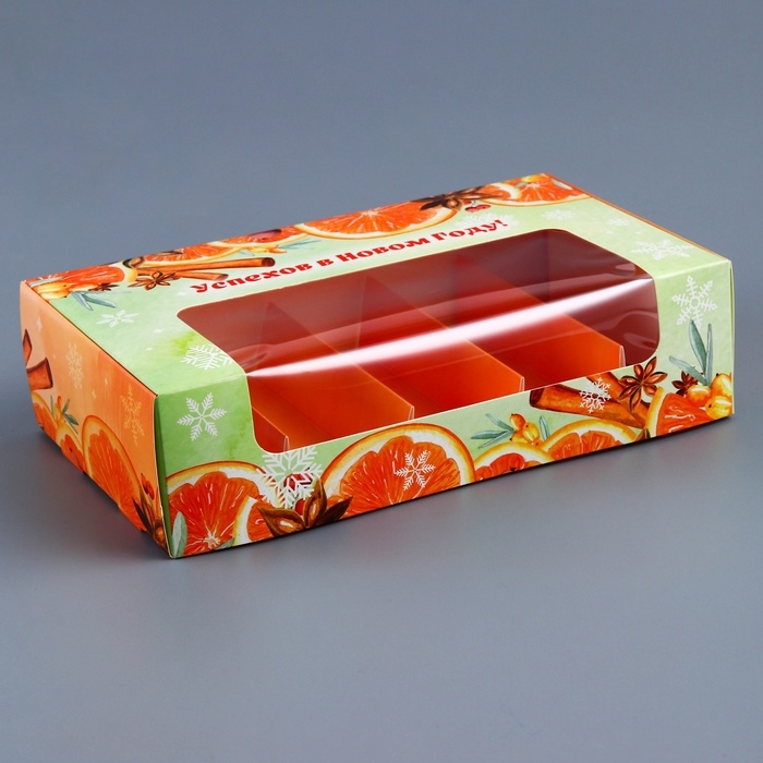 Новый год. Коробка для 5 эклеров подарочная, новогодняя упаковка Новый год. Коробка для 5 эклеров подарочная, новогодняя упаковка "Праздничное настроение", 25,2 х 15 х 6,6 см.