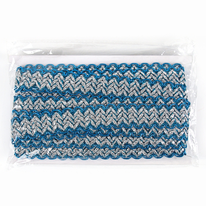 Тесьма волной, голубая с серебром, в рулоне 10 м