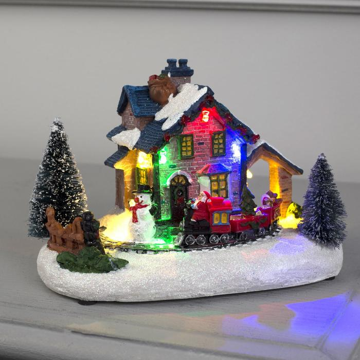 Светодиодная фигура &laquo;Рождественский поезд&raquo; 17 &times; 12 &times; 9 см, полистоун, батарейки АААх2 (не в комплекте), свечение тёплое белое