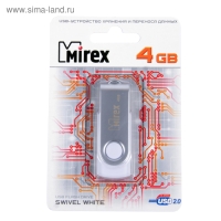 Флешка Mirex SWIVEL WHITE, 4 Гб, USB2.0, чт до 25 Мб/с, зап до 15 Мб/с, белая Флешка Mirex SWIVEL WHITE, 4 Гб, USB2.0, чт до 25 Мб/с, зап до 15 Мб/с, белая