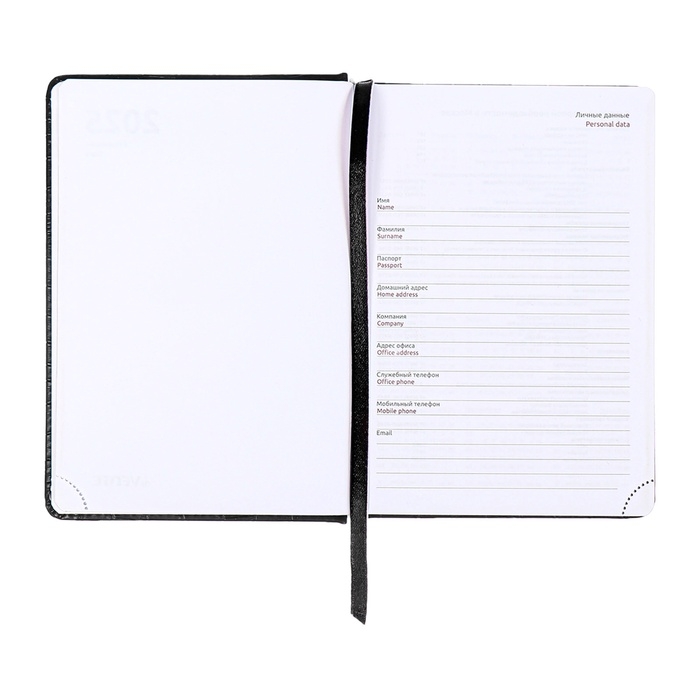 Ежедневник датированный 2025 B6 168 листов, deVENTE. Wild, твердая обложка кожзам с поролоном, перфорация, ляссе, блок 70,черный