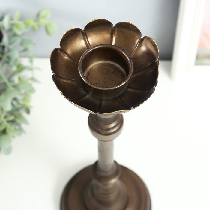 Подсвечник металл на 1 свечу "Моника" состаренная бронза 13,5х13,5х38 см