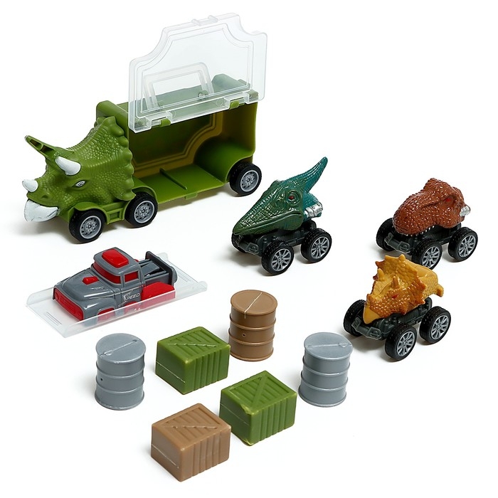 Грузовик «Дино перевозчик», 3 машины, станция запуска, аксессуары Грузовик «Дино перевозчик», 3 машины, станция запуска, аксессуары