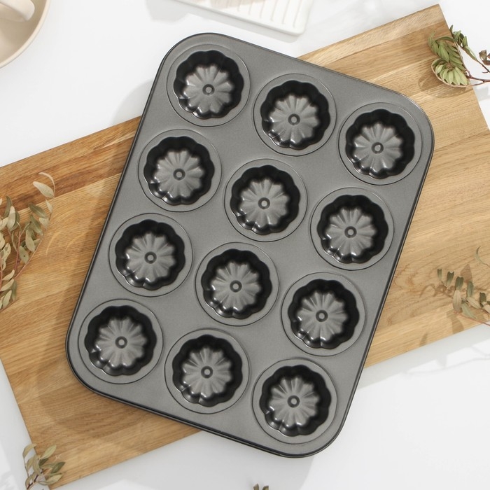 Форма для выпечки Доляна «Неженка», 35×26,5×2,3 см, 12 ячеек, антипригарное покрытие, цвет чёрный Форма для выпечки Доляна «Неженка», 35×26,5×2,3 см, 12 ячеек, антипригарное покрытие, цвет чёрный