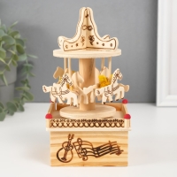 Сувенир дерево музыкальный механический "Карусель - мишка на лошадке" 10х10х19 см