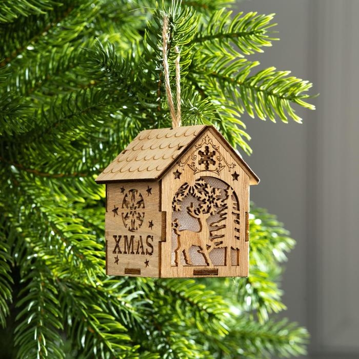 Ёлочная игрушка &laquo;Домик с оленем&raquo;, от батареек, свечение тёплое белое