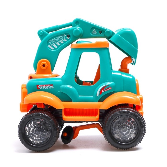 Трактор &laquo;Стройка&raquo;, подвижные детали, свет и звук, работает от батареек, цвет бирюзовый