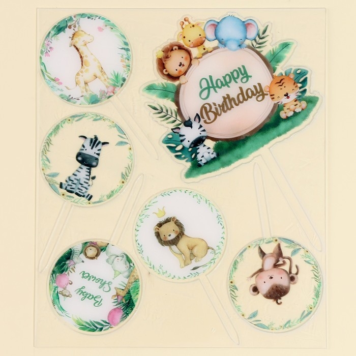 Набор топперов &laquo;С днём рождения&raquo;, зверята