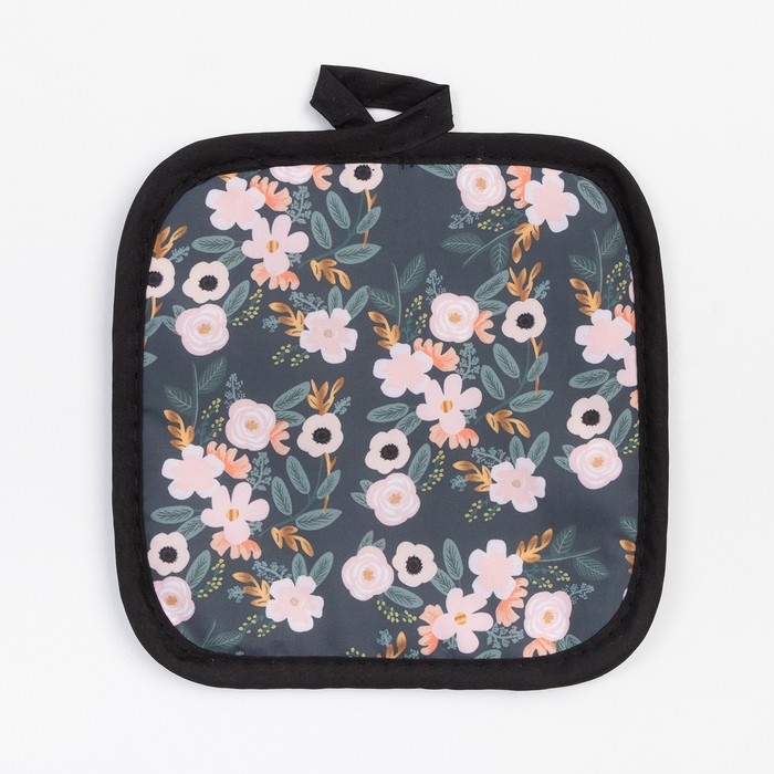 Кухонный набор 2 прихватки Доляна &laquo;Цветочки&raquo; , прихватка 17х17 см, варежка 24х18 см, 100% п/э