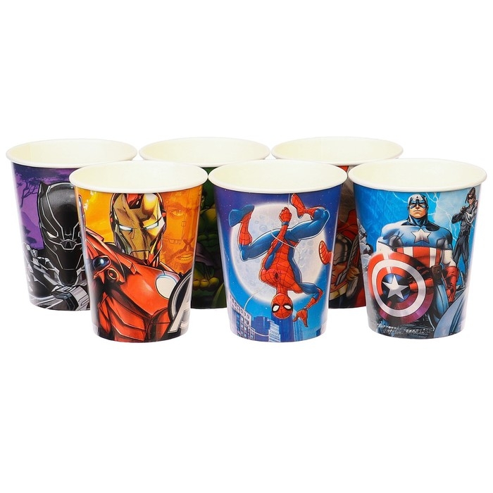 Стакан одноразовый бумажный Стакан одноразовый бумажный "С Днем Рождения!", 250 мл, 6 штук, Мстители