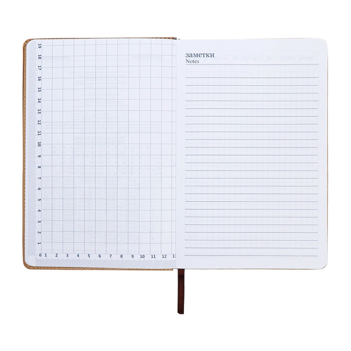 Ежедневник недатированный, А5, 140л, клетка, обл.кожзам, с хлястиком, Полоски бежевый