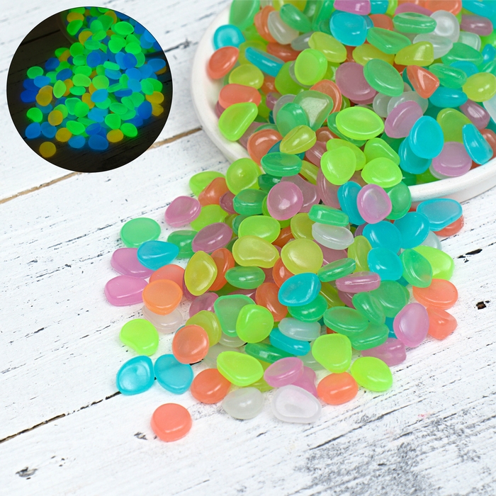 Декоративные камни для аквариума, светящиеся, 8-11 мм, 1 кг, микс Декоративные камни для аквариума, светящиеся, 8-11 мм, 1 кг, микс