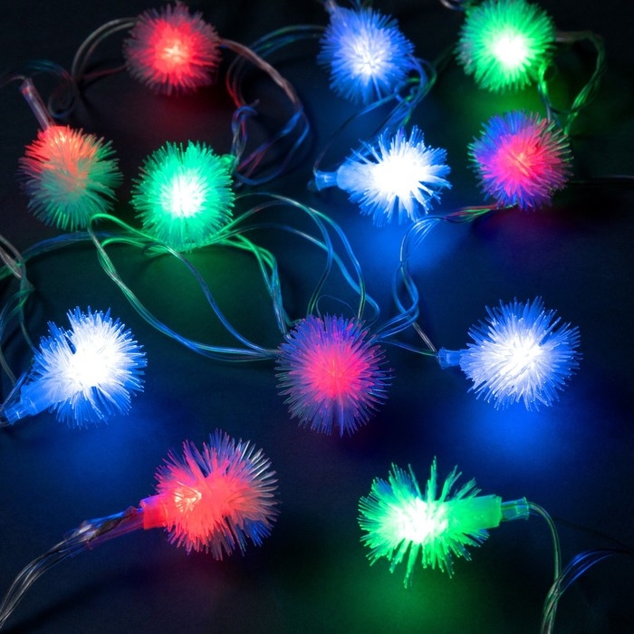 Гирлянда «Нить» 5 м с насадками «Ёжики», IP20, прозрачная нить, 20 LED, свечение мульти (RG/RB), мигание, 220 В Гирлянда «Нить» 5 м с насадками «Ёжики», IP20, прозрачная нить, 20 LED, свечение мульти (RG/RB), мигание, 220 В