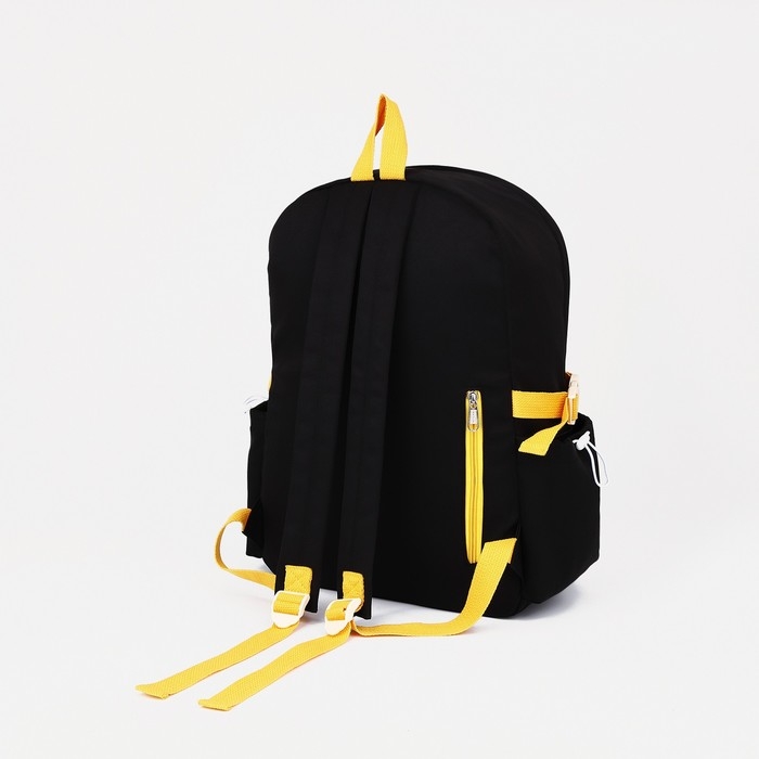 Рюкзак школьный из текстиля на молнии, 6 карманов, цвет чёрный