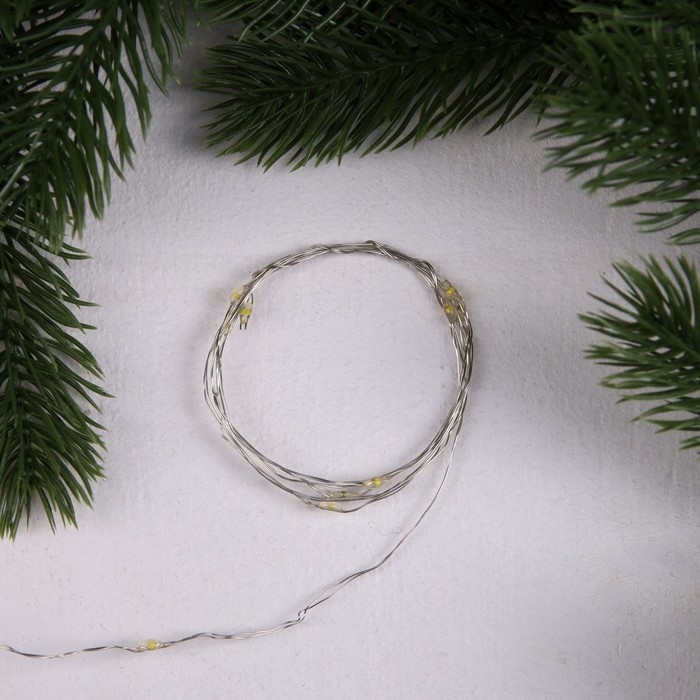 Гирлянда &laquo;Нить&raquo; 1 м роса, IP20, серебристая нить, 10 LED, 3 режима, батарейка AG13х3 (в комплекте), свечение тёплое белое