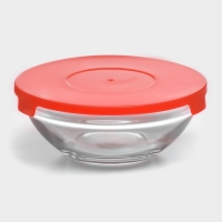 Набор стеклянных салатников Доляна &laquo;Классика&raquo; с крышками, 5 предметов: 900 мл (17&times;7,6 см), 500 мл (16&times;6 см), 350 мл (12,5&times;5,4 см), 200 мл (10,5&times;4,5 см), 130 мл (9&times;3,7 см), цвет красный