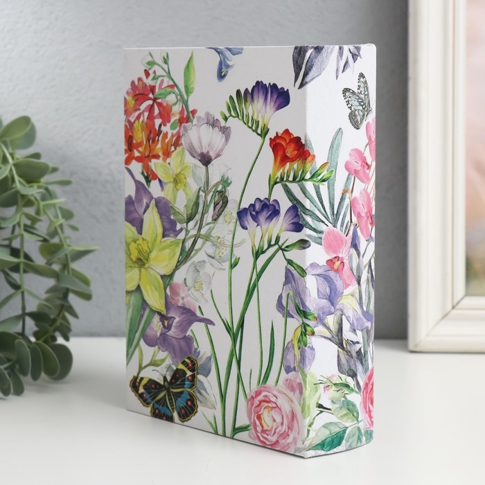 Шкатулка-книга дерево, кожзам "Цветочный сад с бабочками" 4,5х13х18 см