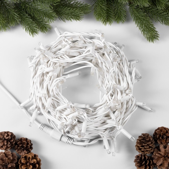 Гирлянда &laquo;Нить&raquo; 10 м, IP65, УМС, белая каучуковая нить, 100 LED, свечение белое, мерцание, 220 В