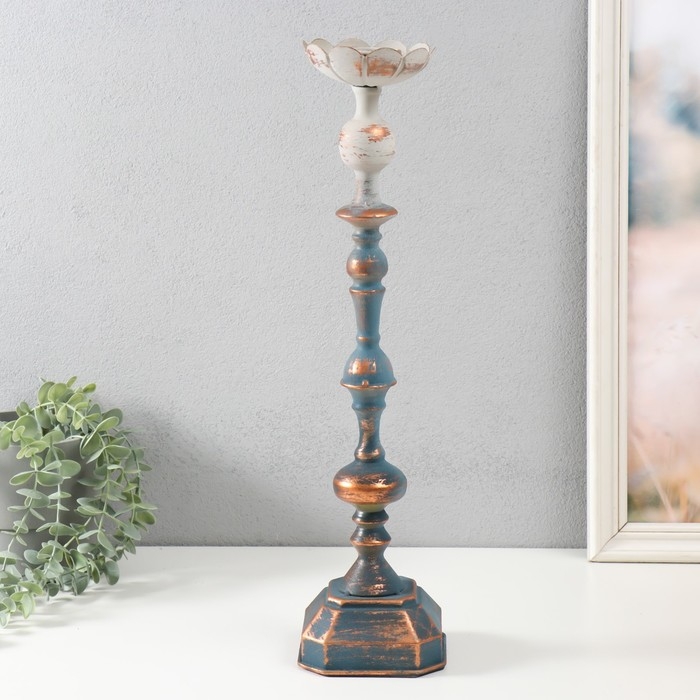 Подсвечник металл на 1 свечу Подсвечник металл на 1 свечу "Моника" состаренный сине-серебристый 11х11х46,5 см