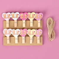 Прищепки декоративные с верёвкой для подвеса &laquo;Сердечки&raquo; набор 10 шт., 2,5 &times; 12,5 &times; 13,5 см