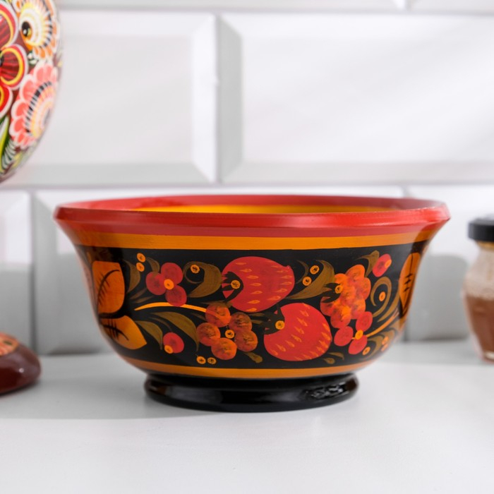 Салатник &laquo;Ягодка&raquo;, средний, хохлома