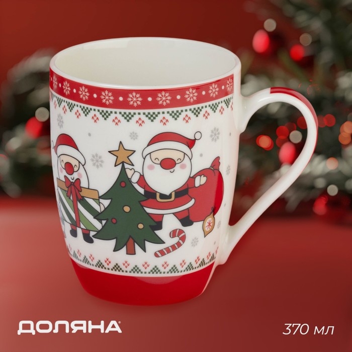 Новогодняя кружка Доляна &laquo;Новогодний подарок&raquo;, 370 мл, 12&times;8,5&times;10,5 см, цвет белый