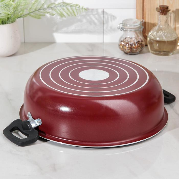 Жаровня &laquo;Эксперт&raquo;, 3,5 л, d=26 см, стеклянная крышка, антипригарное покрытие, цвет бордовый