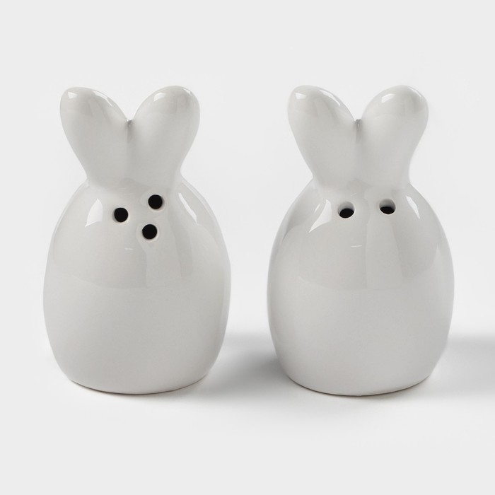 Набор для специй Доляна &laquo;Зайка в золотом&raquo;, 2 предмета: солонка 50 мл, перечница 50 мл, цвет белый