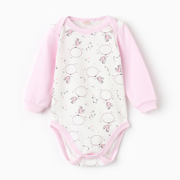 Боди с длинным рукавом, цвет розовый/зайцы, рост 68