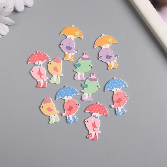 Декор для творчества дерево Декор для творчества дерево "Птичка с зонтом" набор 10 шт 3,7х2,5 см