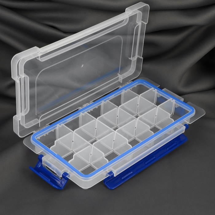 Органайзер для рукоделия, со съёмными ячейками, с подвесом, 15 отделений, 23 &times; 12 &times; 3,5 см, цвет прозрачный/синий