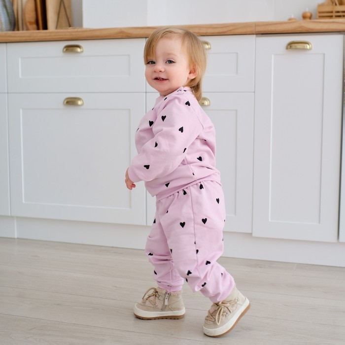 Костюм: толстовка и брюки Крошка Я "Сердечки", рост 68-74 см, розовый