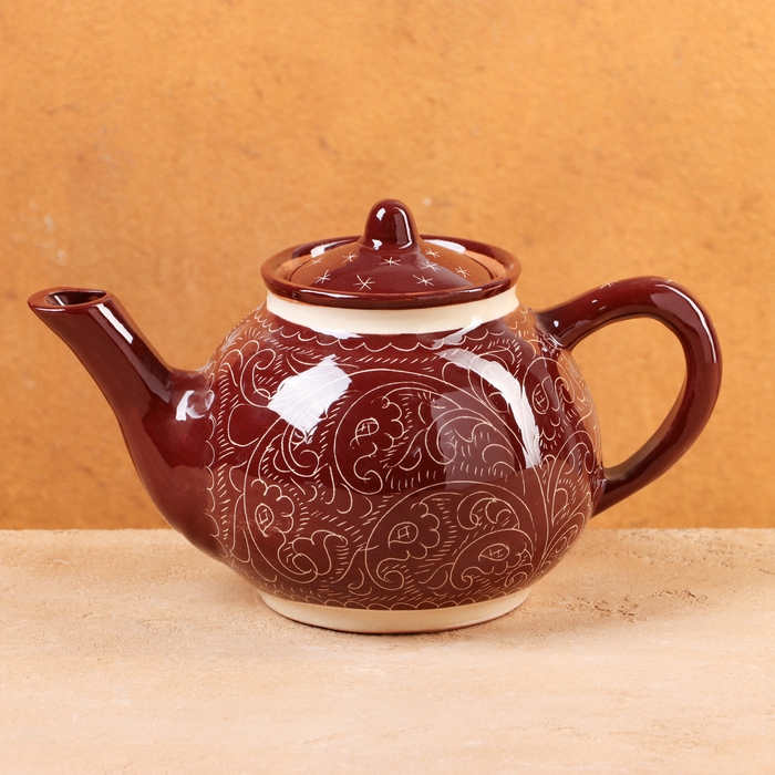 Чайник Риштанская Керамика Чайник Риштанская Керамика "Узоры", 700 мл, коричневый